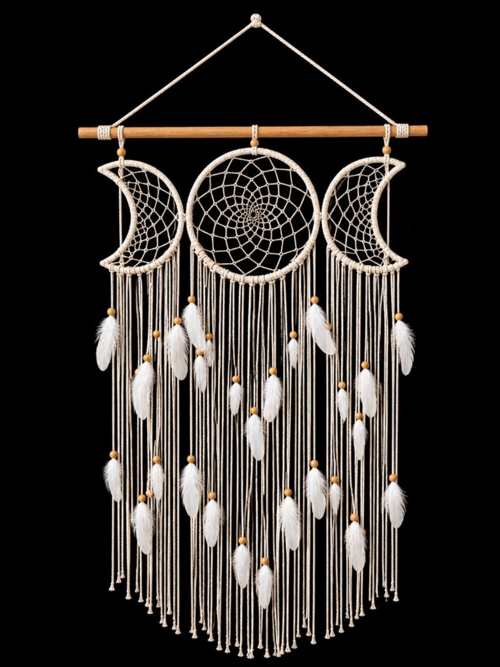 Boho Macramé Moon Dreamcatcher Wall Hanging – 34" x 63"